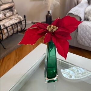 Vintage Royal Gallery Lead Crystal Vase, Clear & Emerald Green, made in Italy.